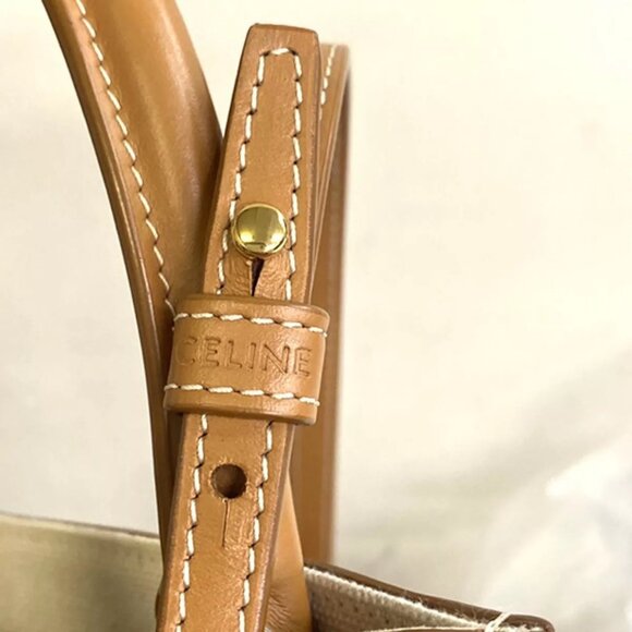 CELINE Logo Vertical Cabas 2Way Mini Hand Tote Bag Canvas Leather Brown - Picture 5 of 16